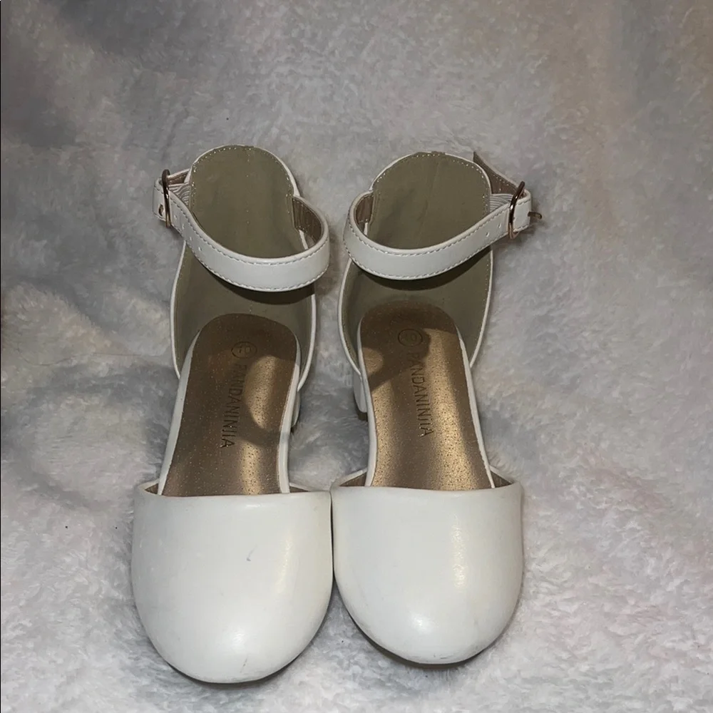 White Ankle Strap Closed-Toe Heels